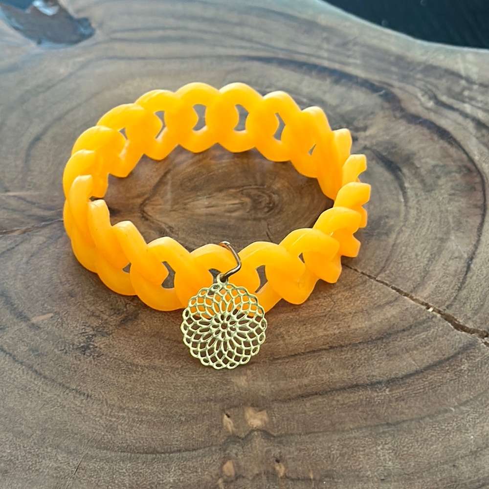 Statement Braided Rubber Bracelet Orange With Charm